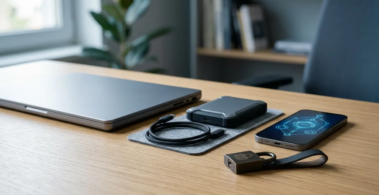 Scène représentant la cybersécurité d'une PME face aux ransomwares avec des dispositifs de protection accessibles