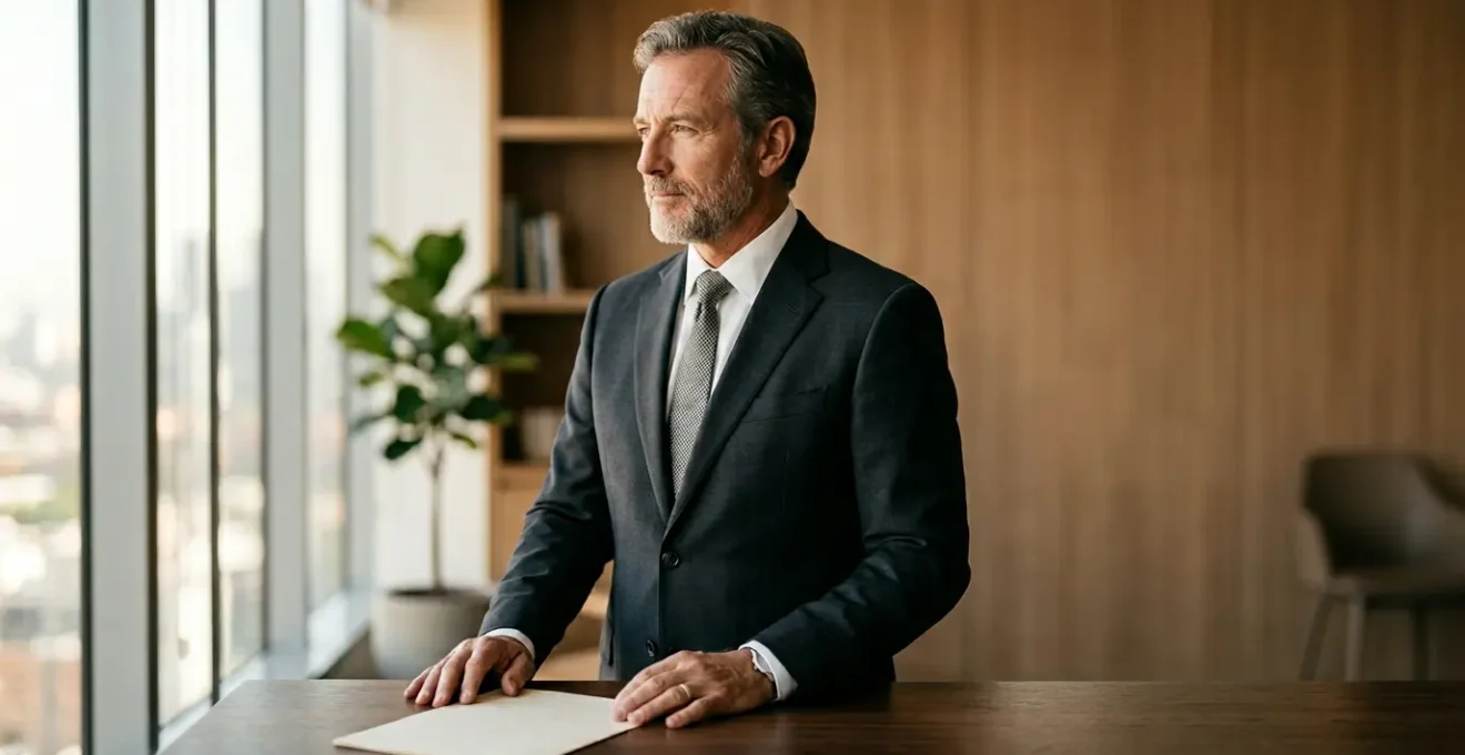 Chef d'entreprise dans un cadre professionnel symbolisant la protection et la prévoyance