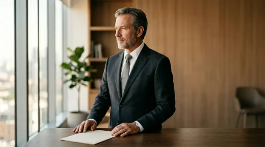 Chef d'entreprise dans un cadre professionnel symbolisant la protection et la prévoyance