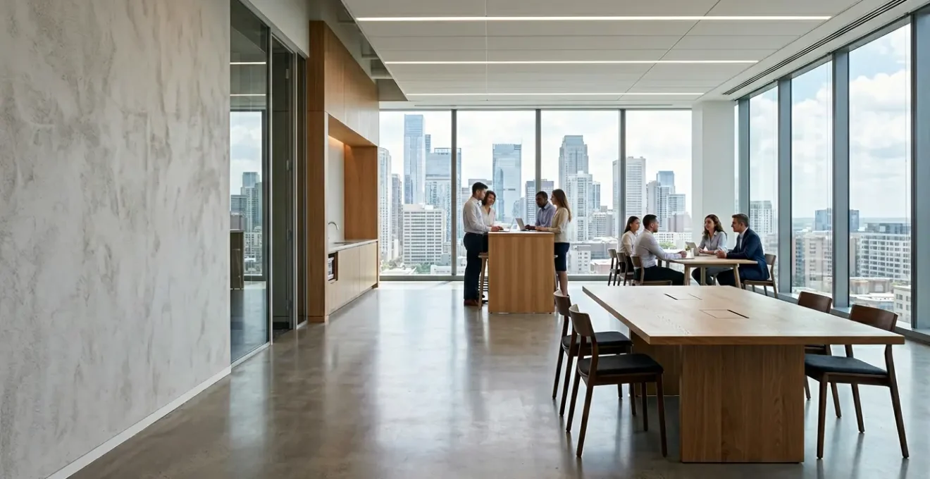 Environnement professionnel moderne illustrant la conformité d'entreprise et la protection sociale collective