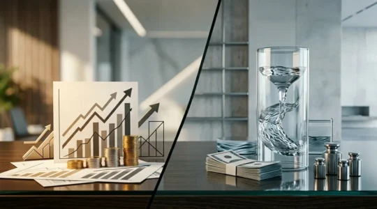 Dirigeant d'entreprise analysant des graphiques financiers dans un bureau moderne