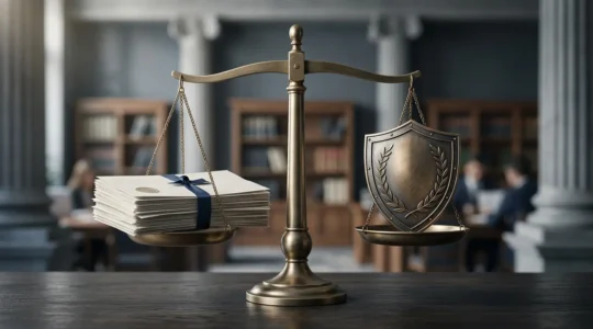 Représentation symbolique de la protection juridique et de la couverture des frais d'avocat par l'assurance
