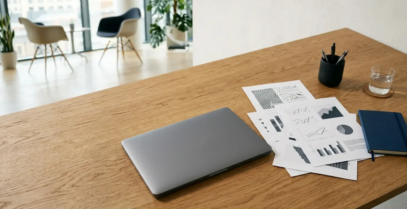 Dirigeant d'entreprise analysant un plan de trésorerie dans un bureau professionnel