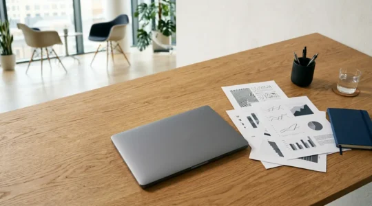 Dirigeant d'entreprise analysant un plan de trésorerie dans un bureau professionnel
