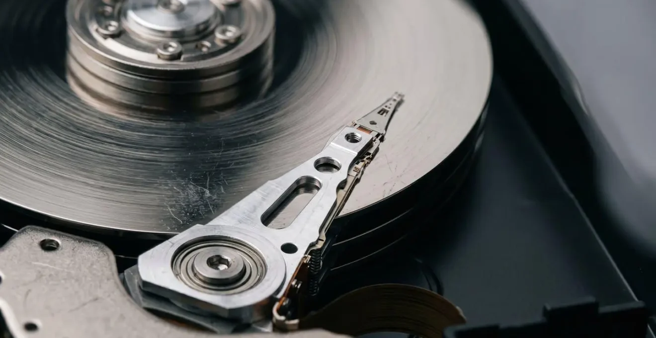 Composants internes d'un disque dur professionnel en macro photographie