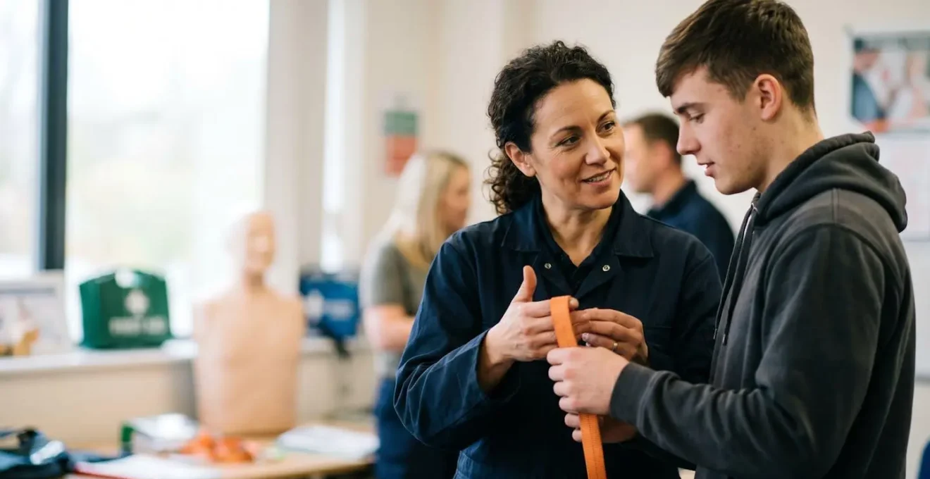 Formation aux premiers secours en entreprise avec équipements de sécurité sans identification textuelle