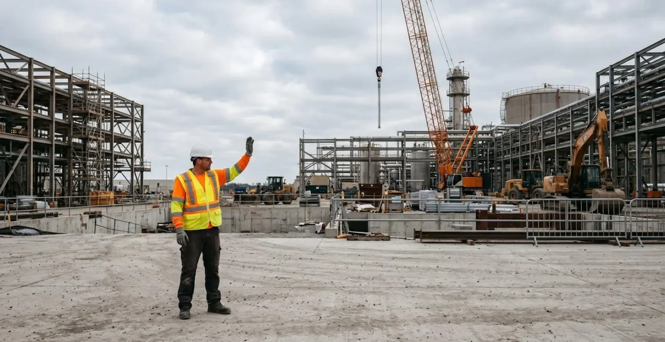 Travailleur exerçant son droit de retrait face à une situation dangereuse sur un chantier